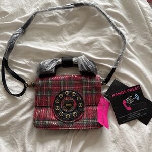 Plaid Betsy Johnson ANSWER ME Handbag with Phone Dial Design